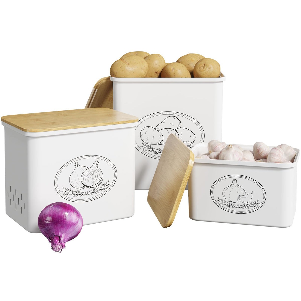 Lifewit potato storage bin top view for organized, dust-free potatoes.
