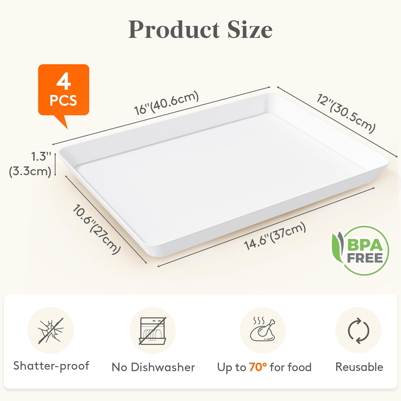 Lifewit rectangular platter with 1.3-inch raised edge to keep foods secure