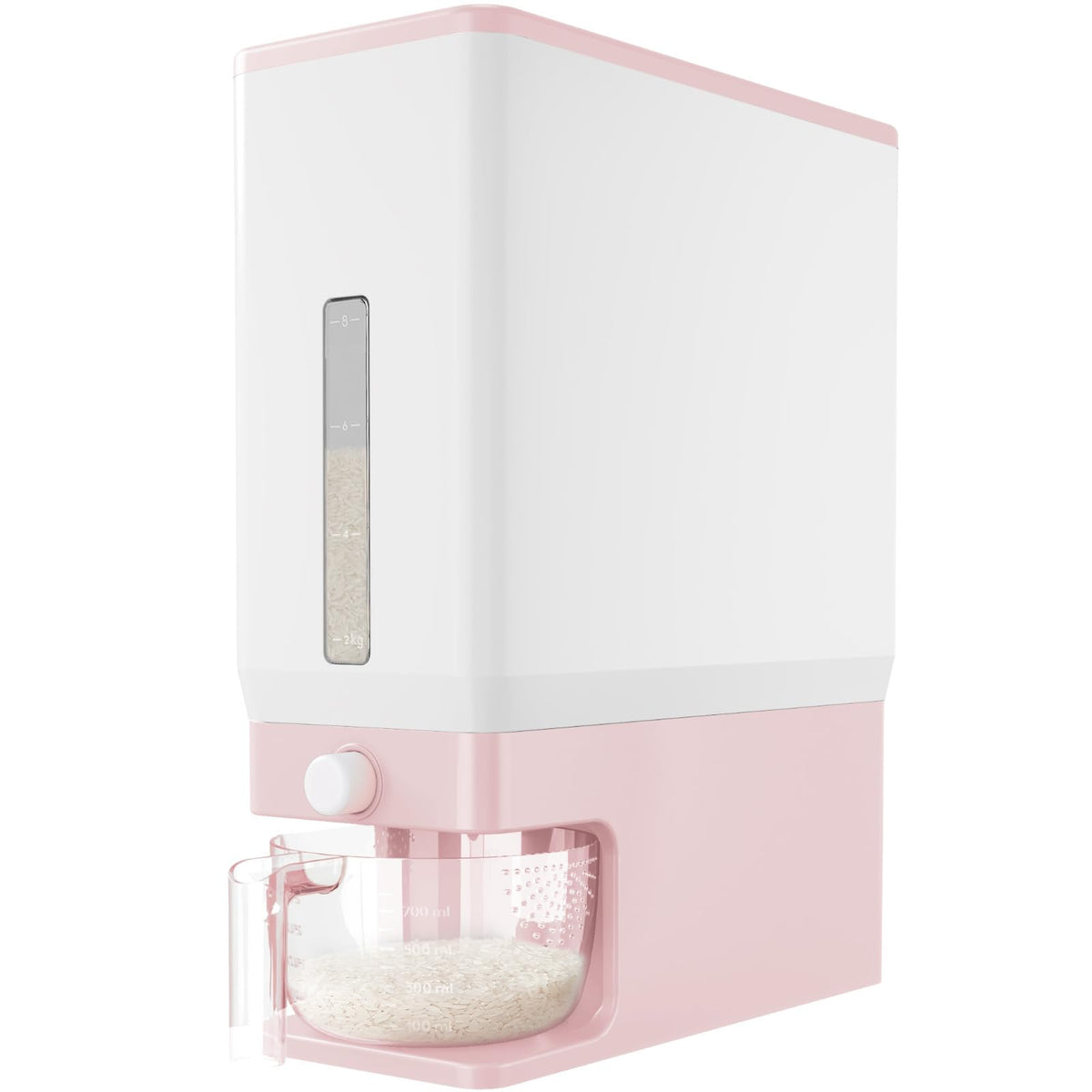 Lifewit rice dispenser front view showing generous 25 lb capacity for pantry storage.