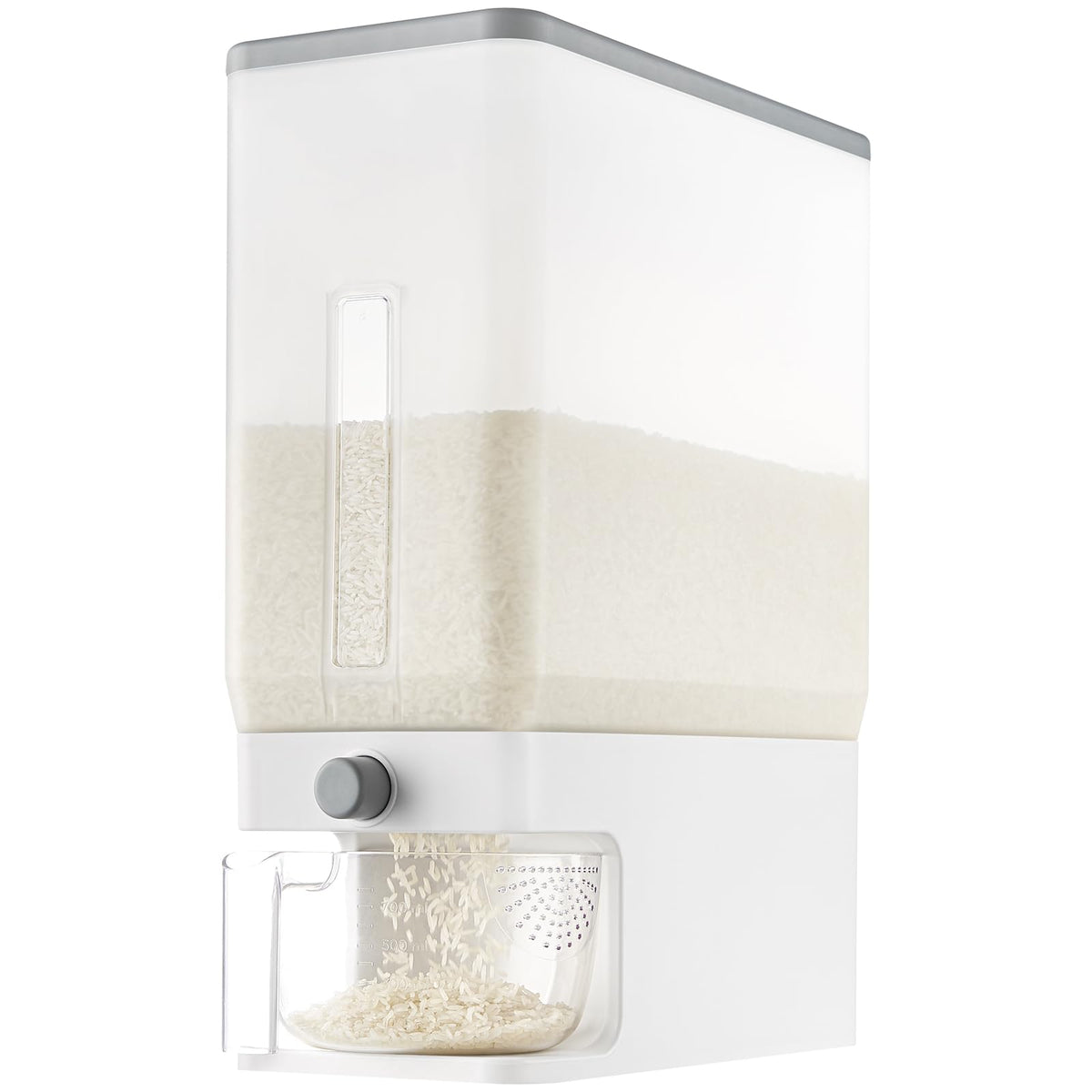 Lifewit rice dispenser with 25 lbs capacity and clear measurement marks.