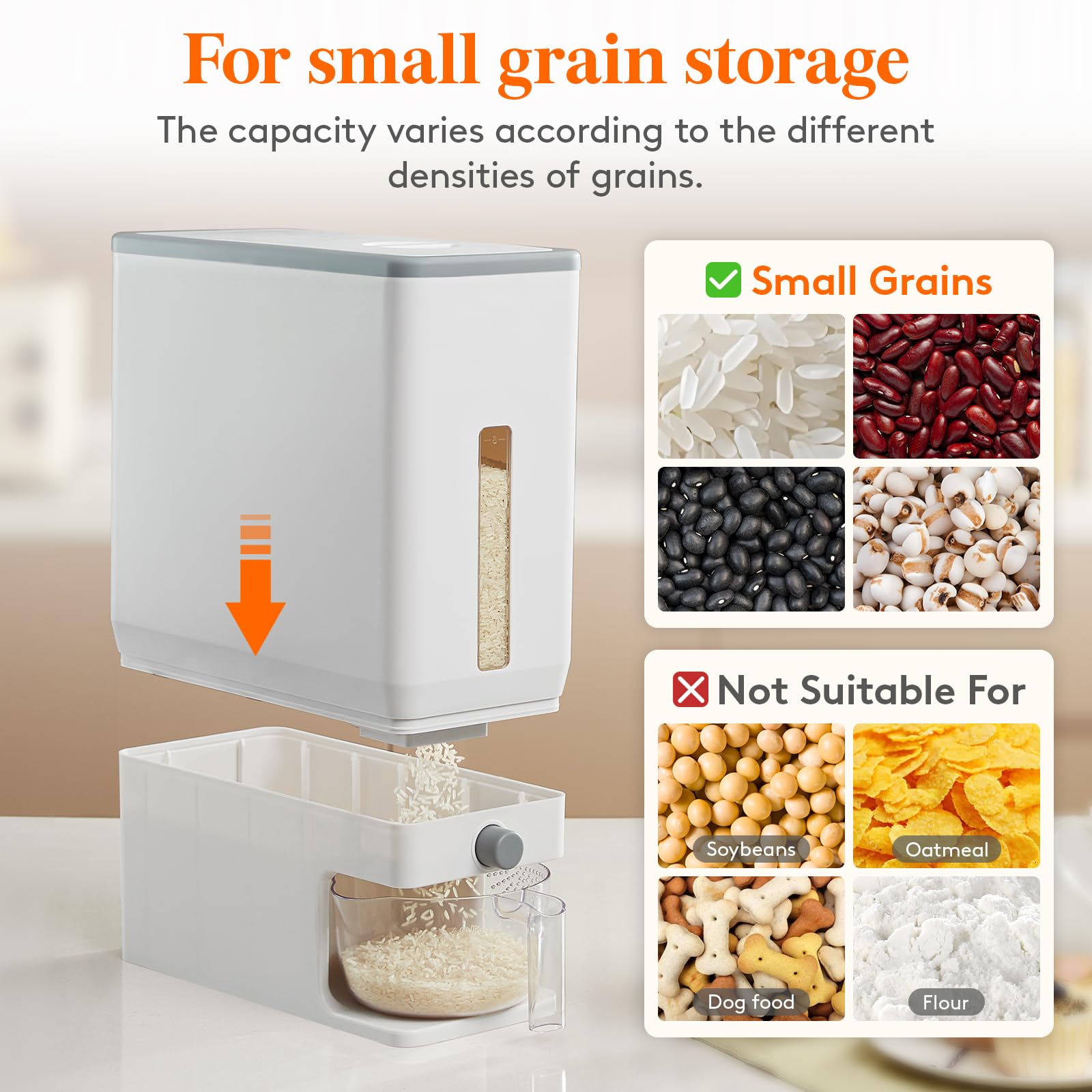 Lifewit rice dispenser button-press control for smooth, mess-free dispensing.