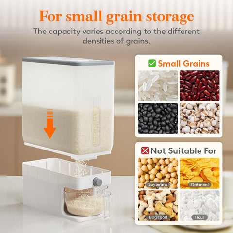 Compact Lifewit rice container fits countertops and pantry shelves.