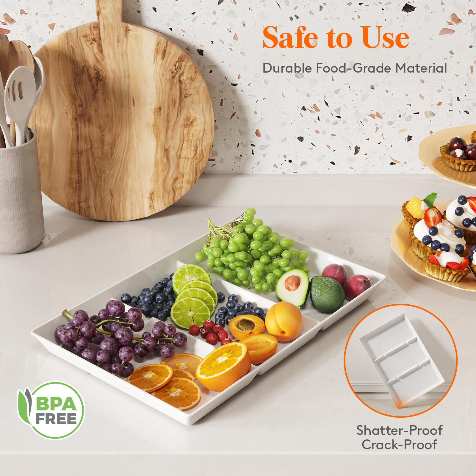 Lifewit divided serving tray close-up showing three compartments for dips.