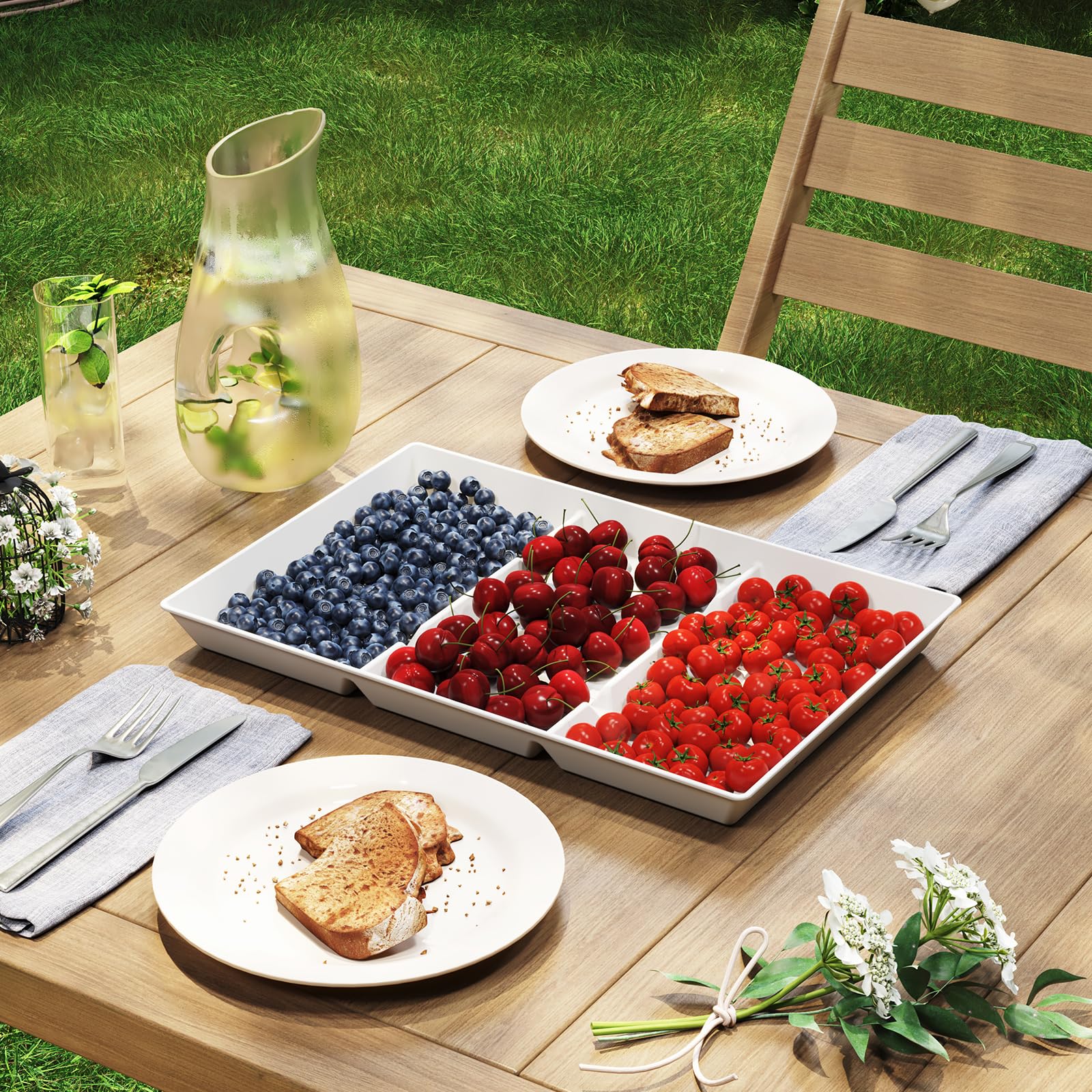 Lifewit dessert and fruit display on a divided tray for easy serving.