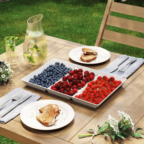 Lifewit dessert and fruit display on a divided tray for easy serving.