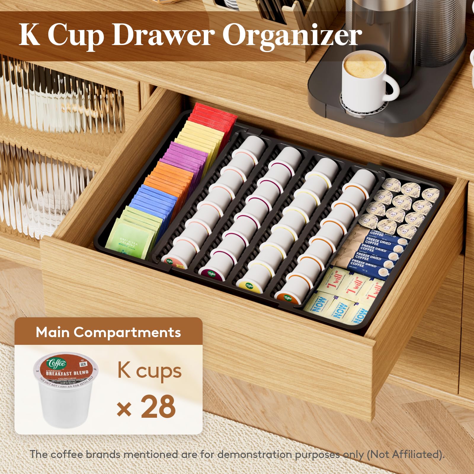 Lifewit side panels for tea bags and extras maximize drawer efficiency.