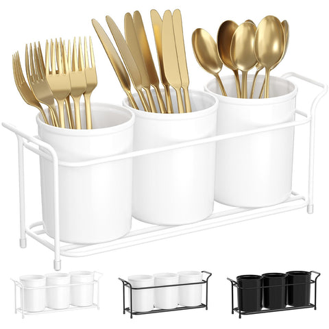 Lifewit silverware caddy with three compartments keeps flatware neatly organized.