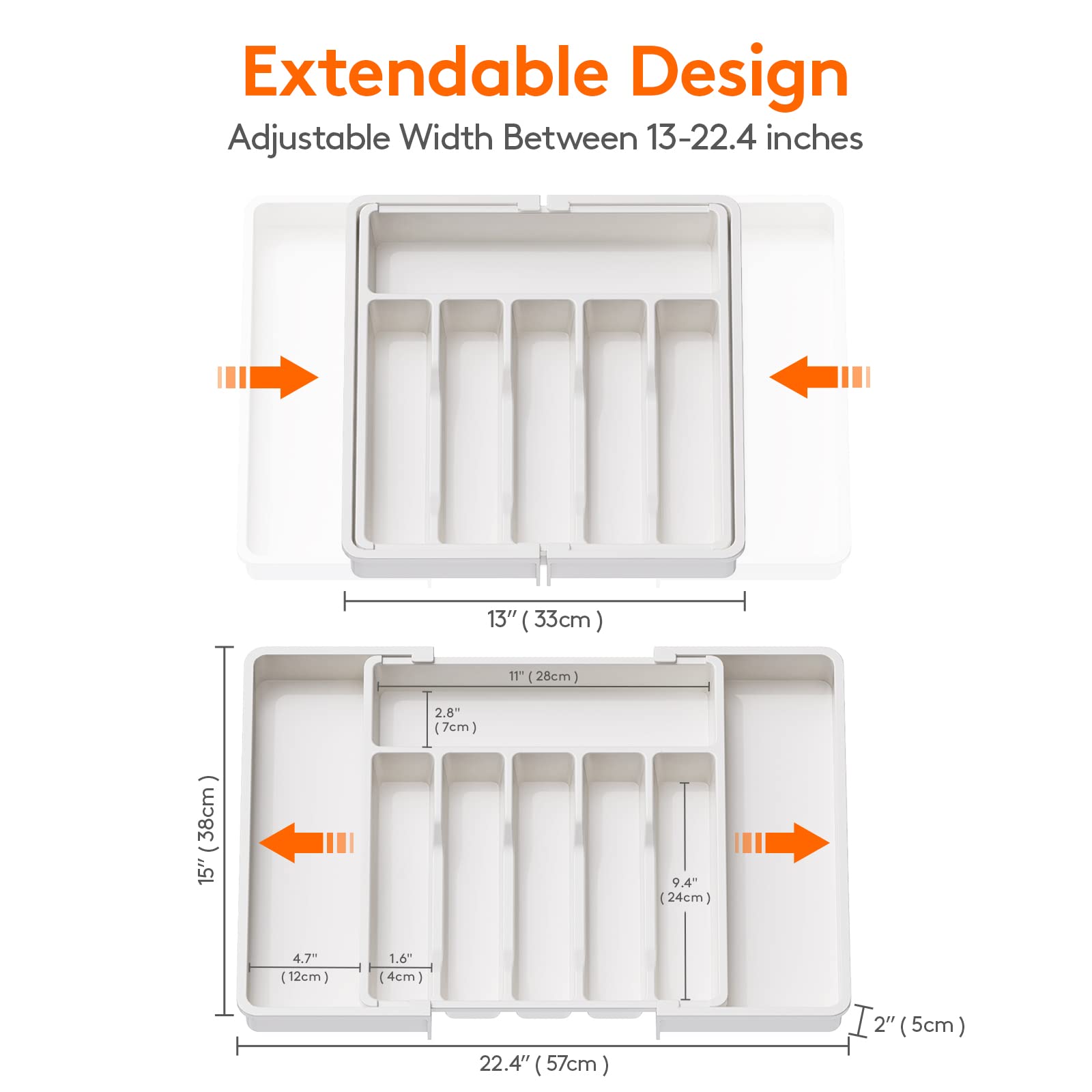 Lifewit silverware drawer organizer six-to-eight compartments keeps cutlery organized at a glance.
