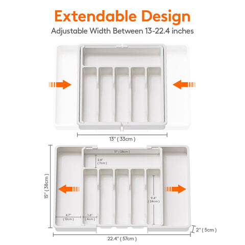 Lifewit silverware drawer organizer six-to-eight compartments keeps cutlery organized at a glance.
