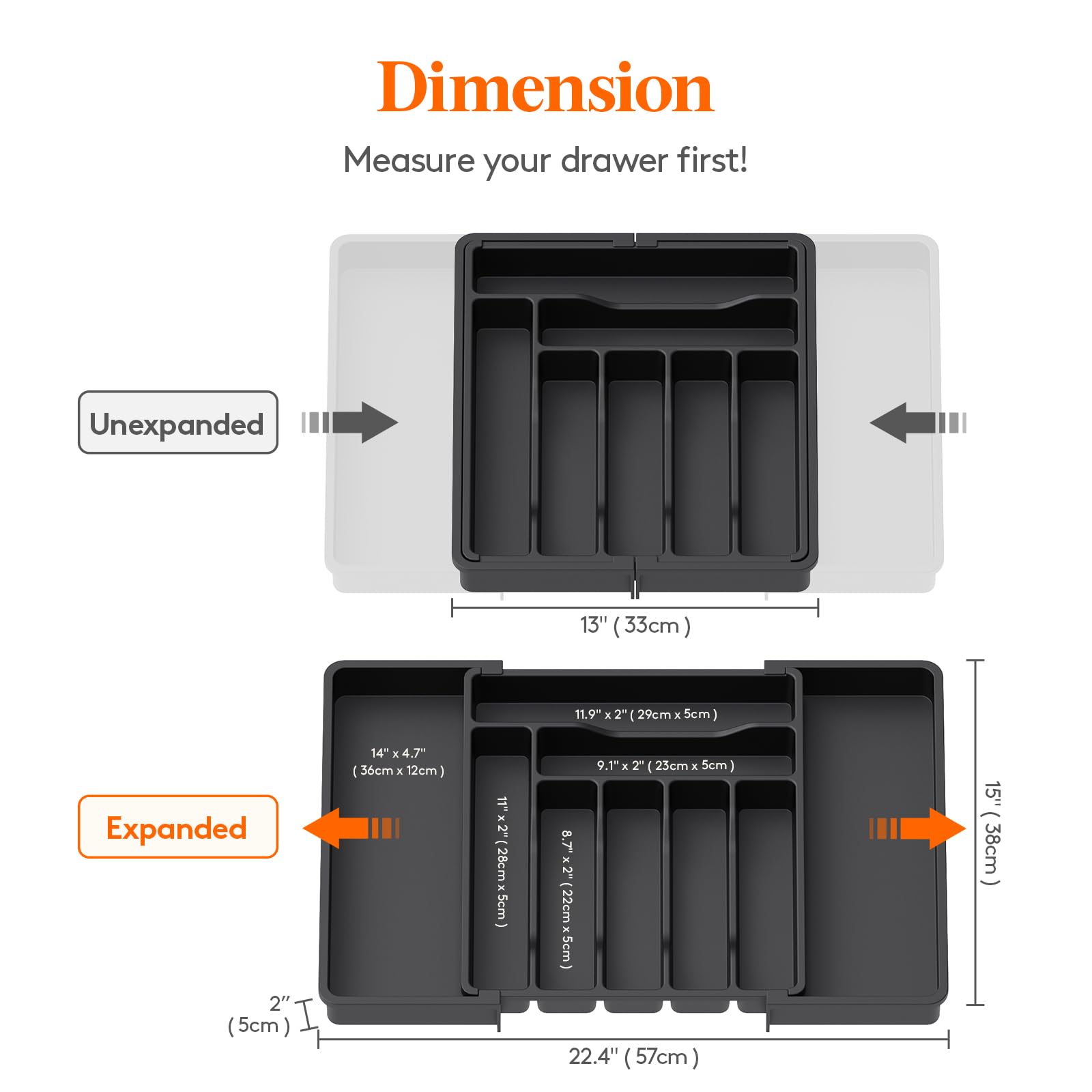 Lifewit organizer shows 7-9 compartments for spoons, forks, and knives.