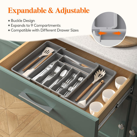 Lifewit BPA-free plastic tray provides a safe storage solution for utensils.