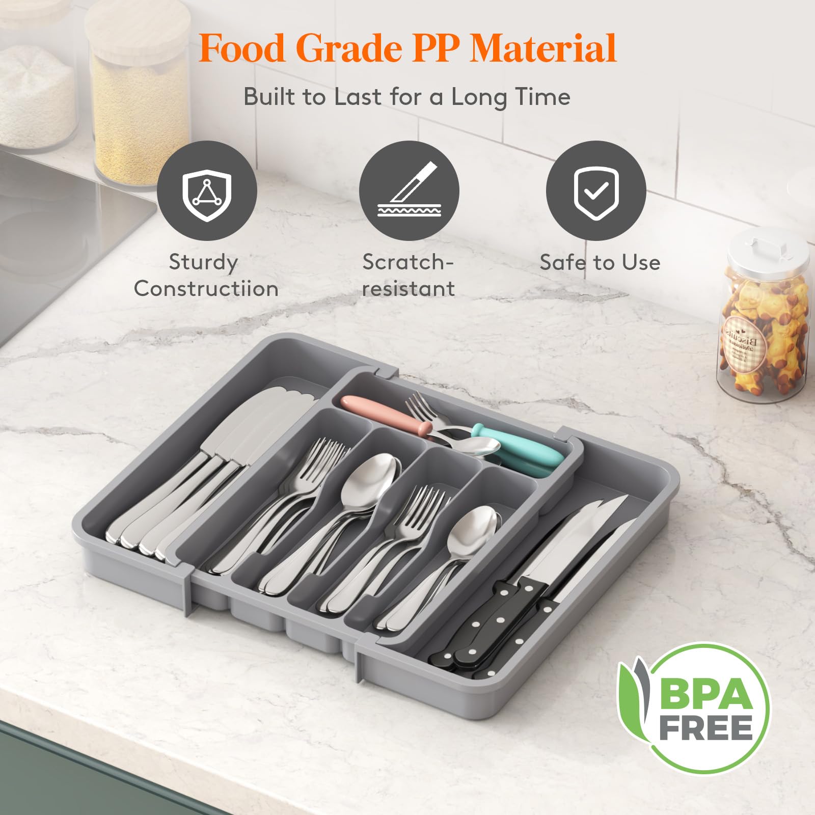 Lifewit drawer organizer demonstrates easy access in a busy kitchen