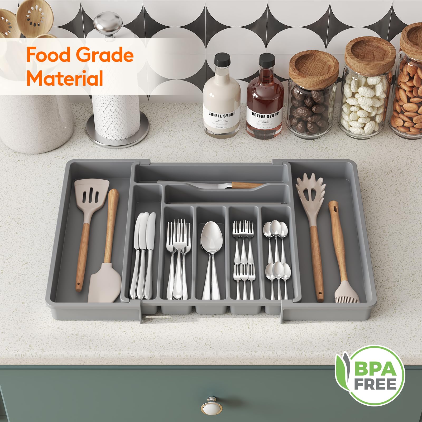 Lifewit silverware tray keeps utensils accessible during cooking and serving.