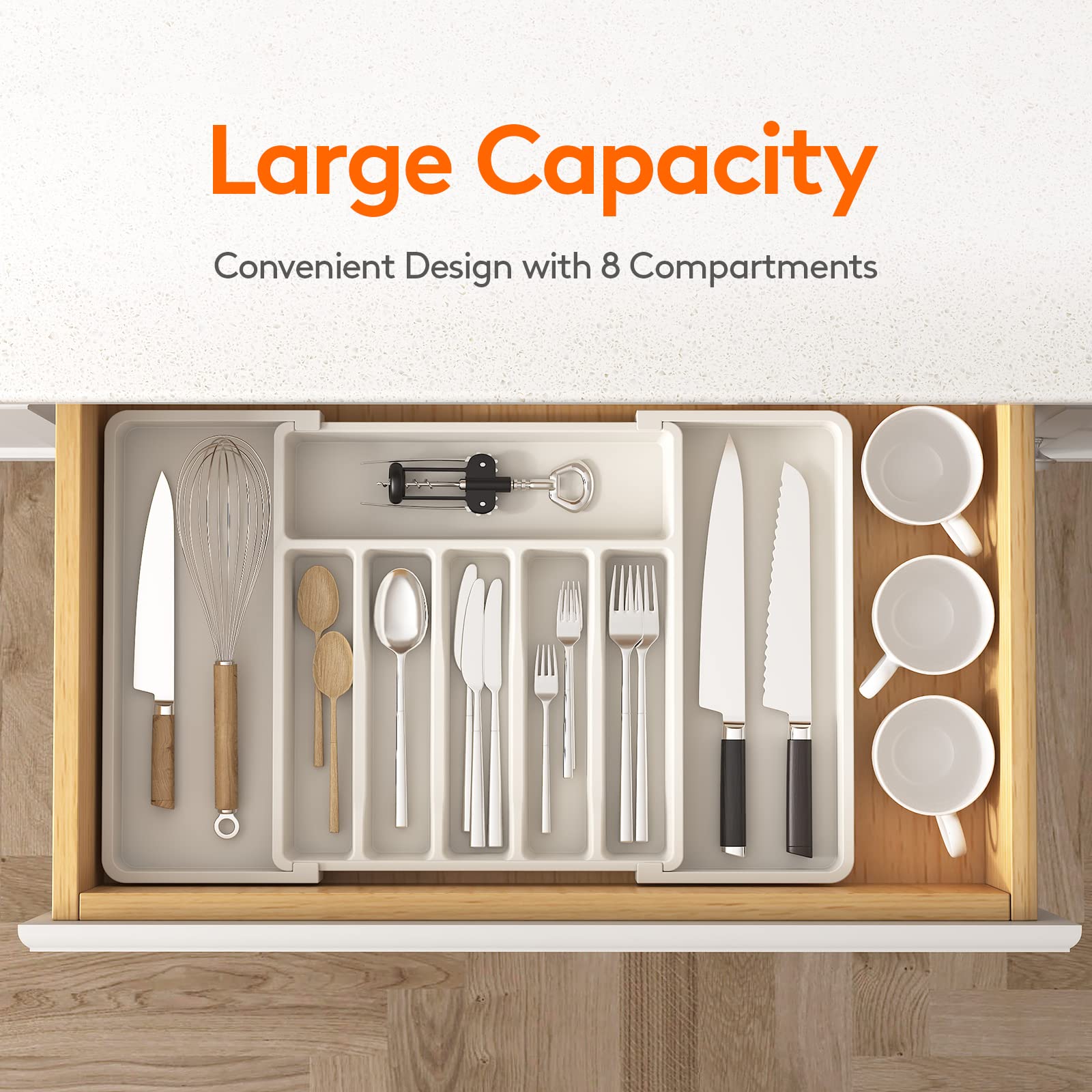 Lifewit silverware drawer organizer expanded-full-size fits large drawers for easy access.