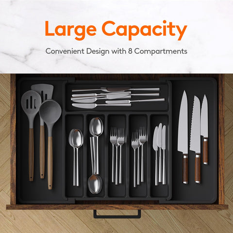 Lifewit drawer organizer extended to full width for spacious drawers