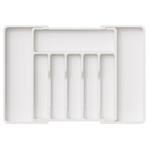 Lifewit silverware drawer organizer folded-compact stores utensils neatly in small drawers.