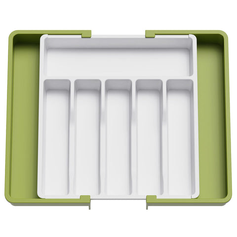 Lifewit Silverware Drawer Organizer with left panel extended for extra utensil storage