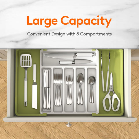 Lifewit Silverware Drawer Organizer with right panel extended for more room