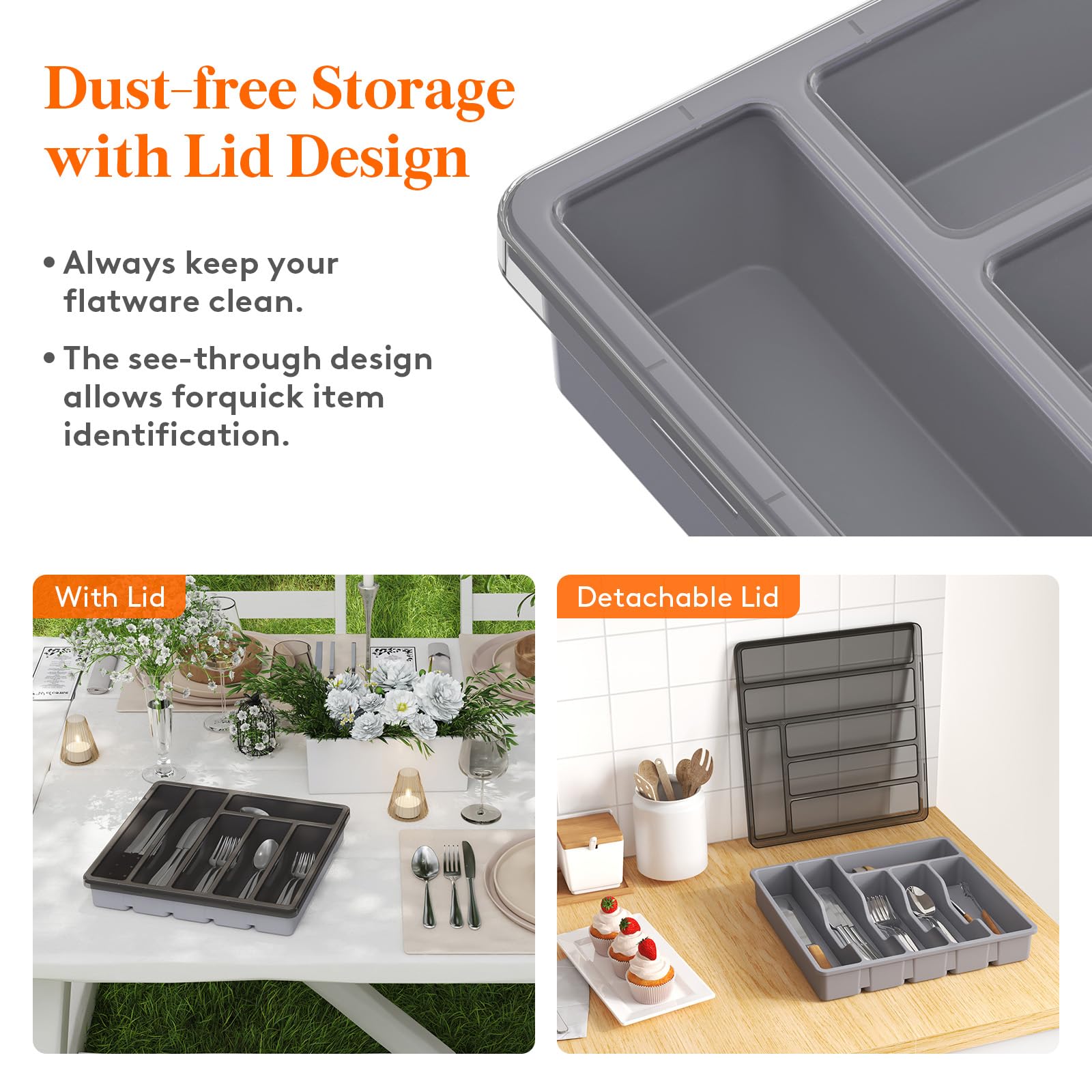 Lifewit six-compartment organizer sorts spoons, forks, and knives for quick access.