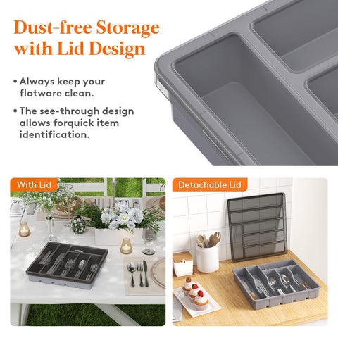 Lifewit six-compartment organizer sorts spoons, forks, and knives for quick access.