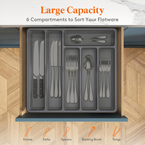 Lifewit silverware organizer fits most drawers for tidy kitchen storage.