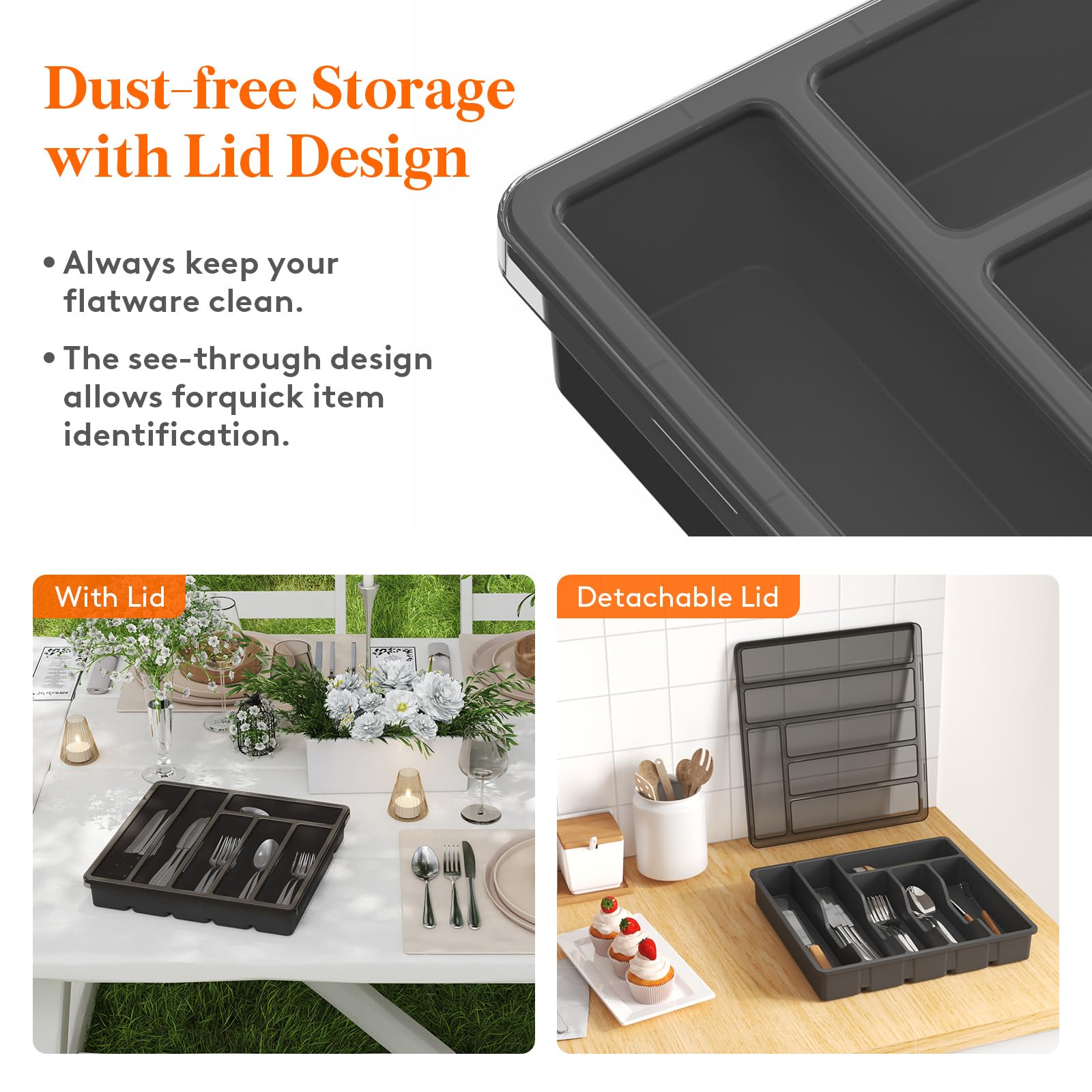 Lifewit organizer with clear lid for quick utensil finding
