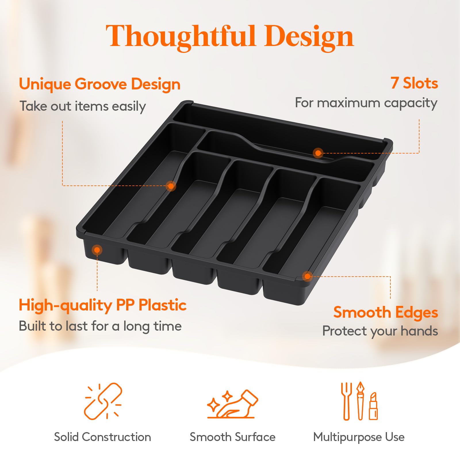 Lifewit BPA-free PP tray provides safe, durable cutlery storage.