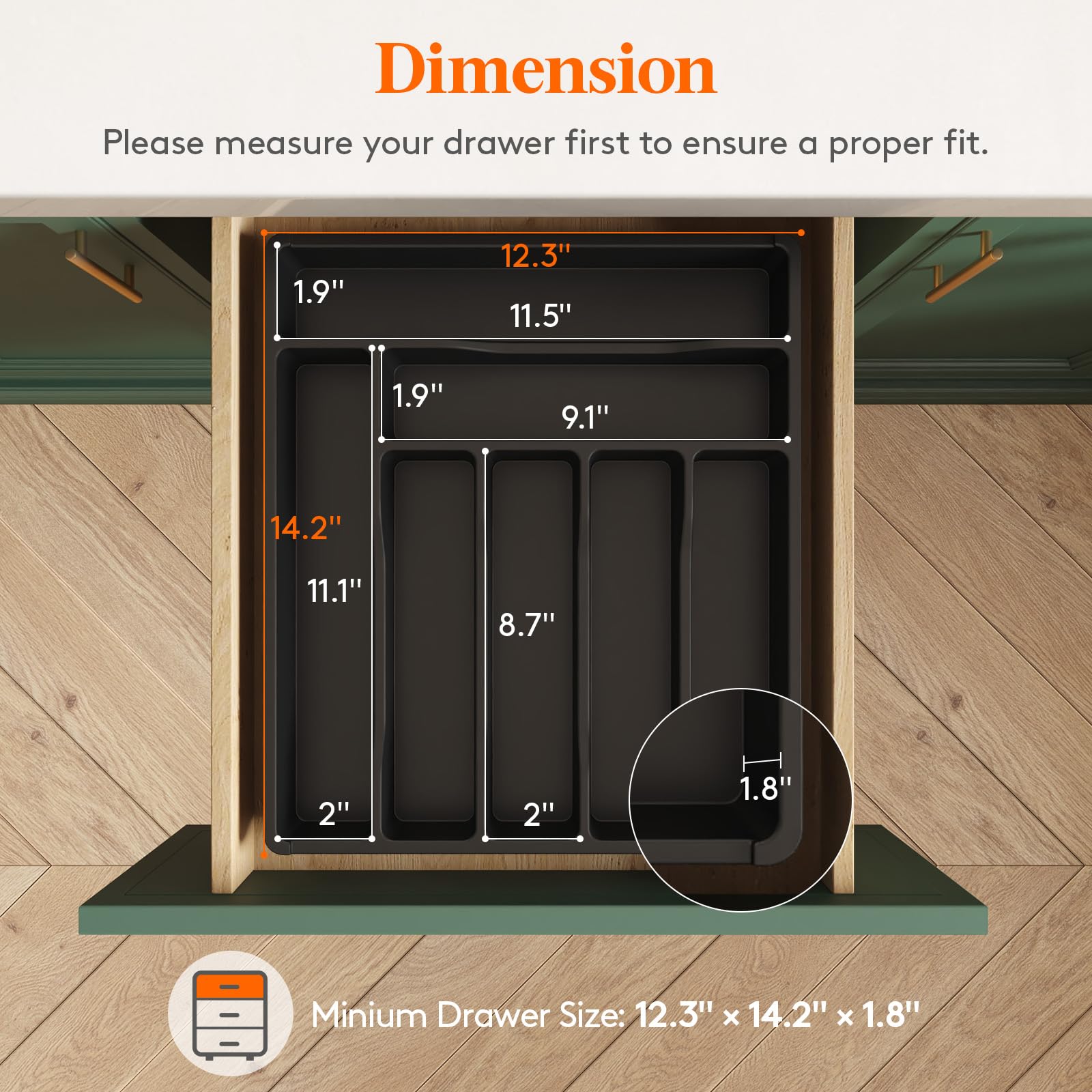 Lifewit silverware tray fits most standard drawers for easy storage.