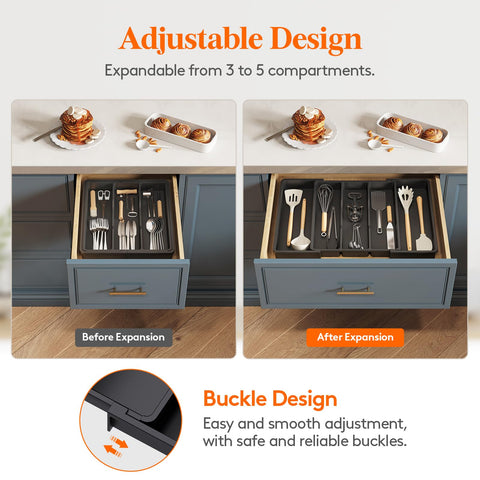Lifewit solid bottom panel keeps utensils upright and organized without sliding.