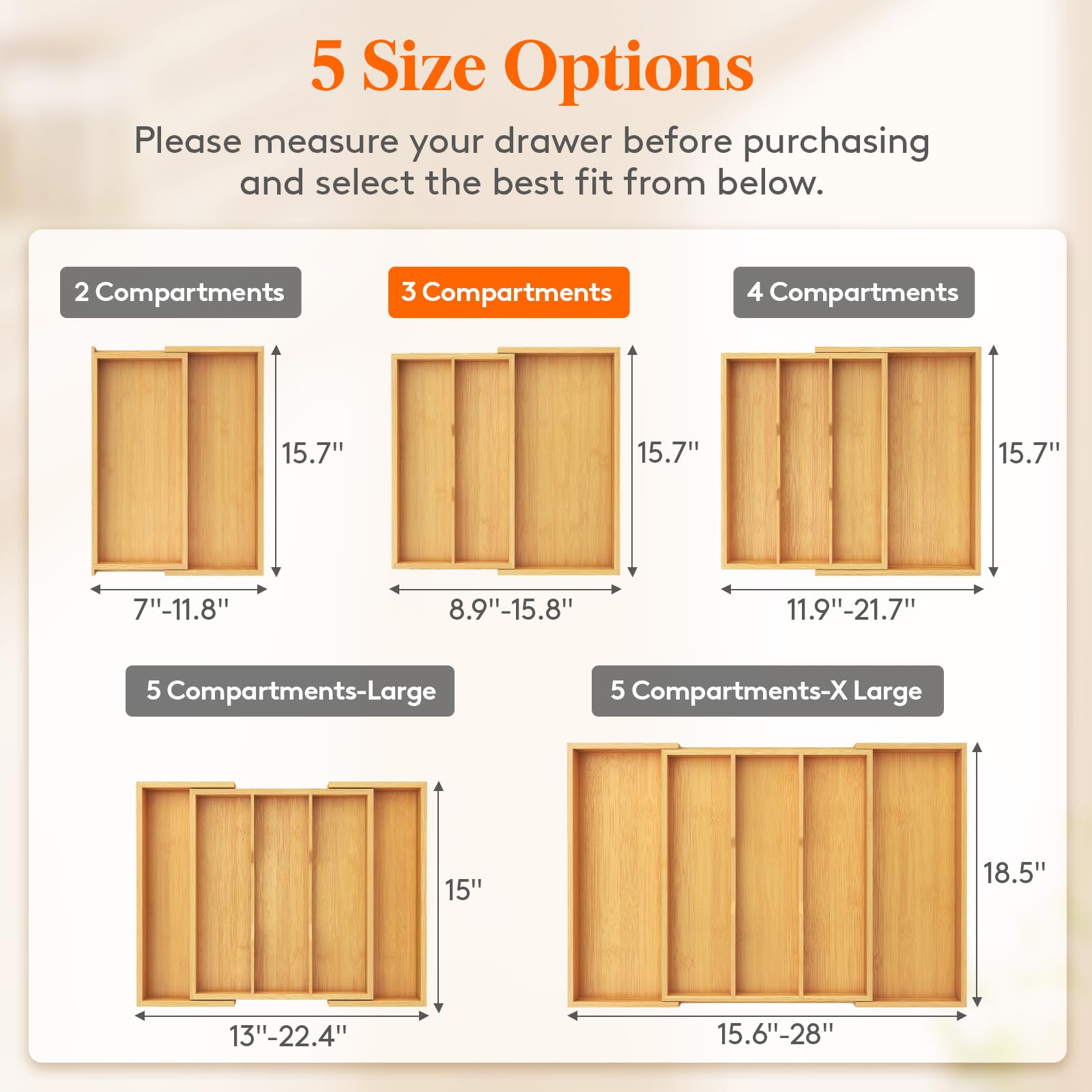 Lifewit organizer shows three compartments for easy utensil separation.