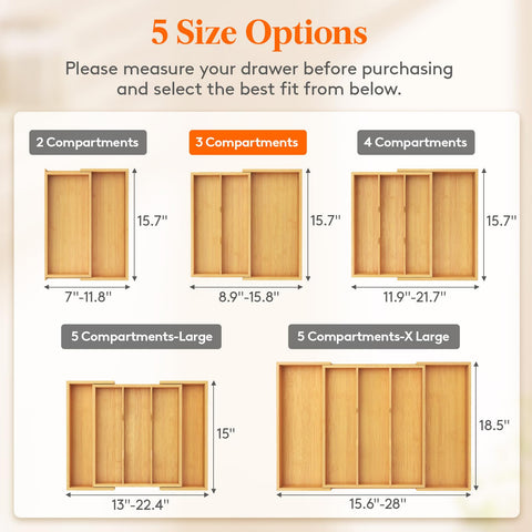 Lifewit organizer shows three compartments for easy utensil separation.
