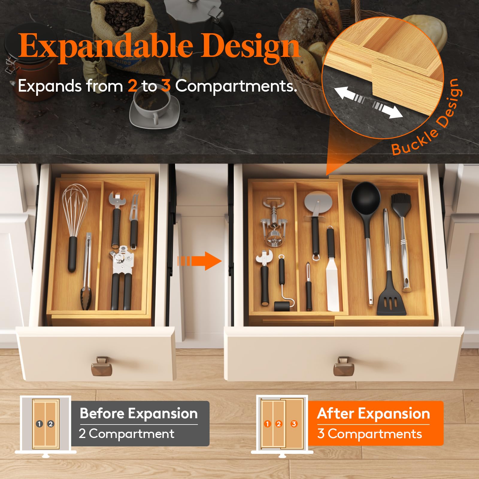 Lifewit grooved slots help locate utensils quickly.