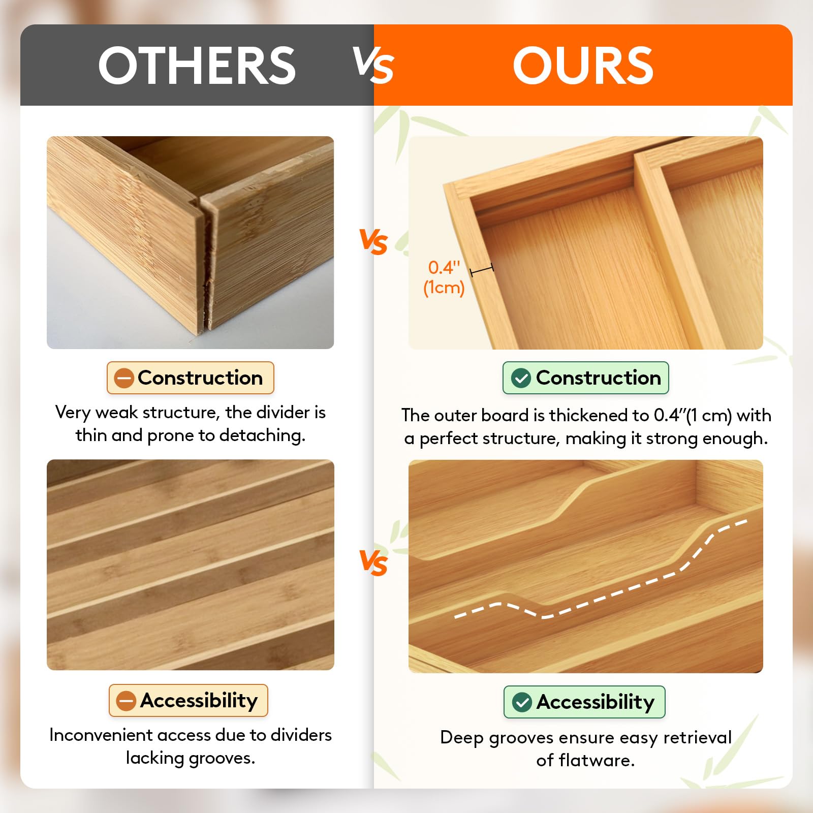 Lifewit smooth natural bamboo surface adds warmth to kitchen decor.