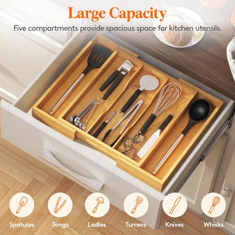 Lifewit drawer dividers grooves help retrieve utensils quickly.