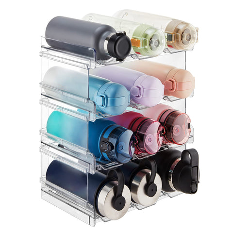 Lifewit water bottle organizer demonstrates stackable design for compact pantry storage.
