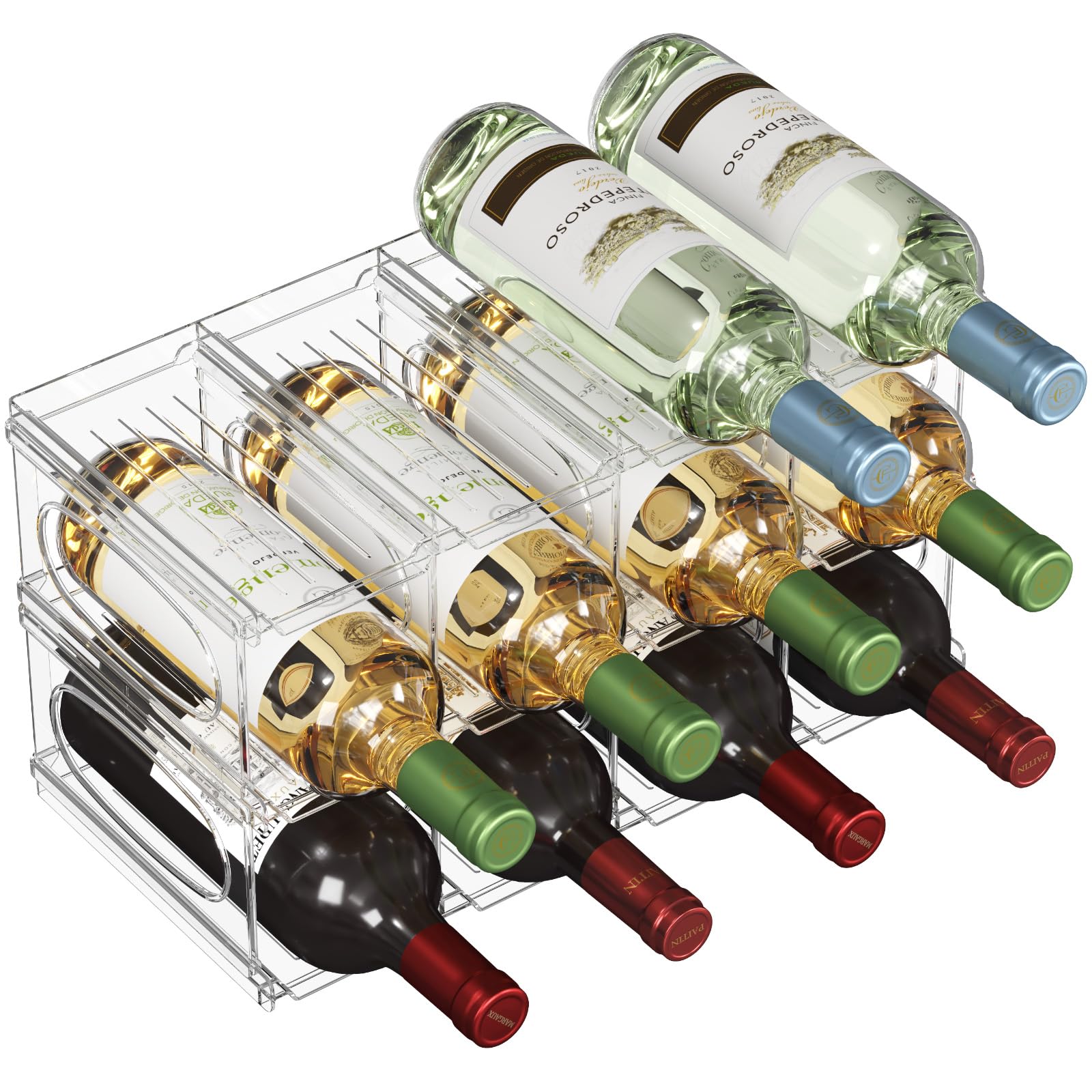 Lifewit wine rack in fridge, top view, neatly organized bottles.