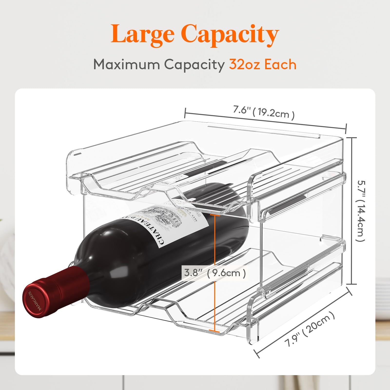 Patented interior design stabilizes bottles for neat stacking.