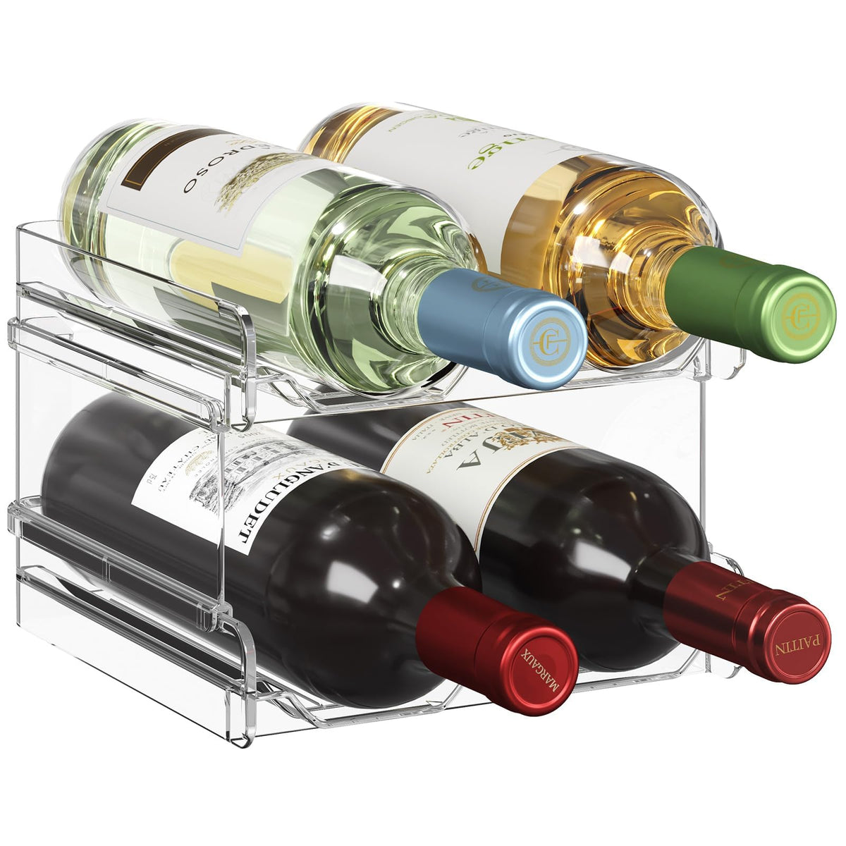 Lifewit stackable wine rack front view improves fridge organization.