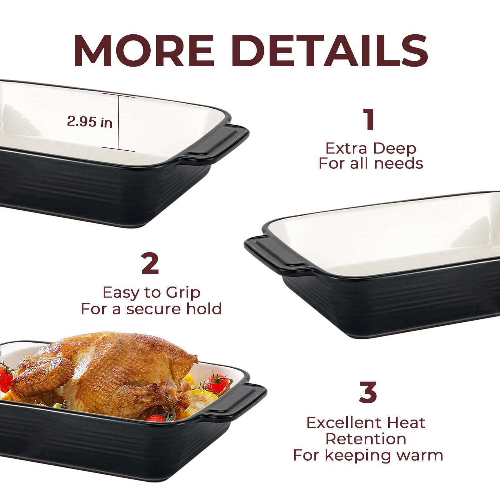 LIFVER bakeware with dual handles offers a secure grip while lifting hot dishes.