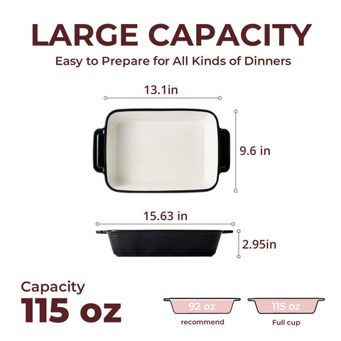 LIFVER ceramic bakeware deep pan with handles enables easy transport from oven to table.