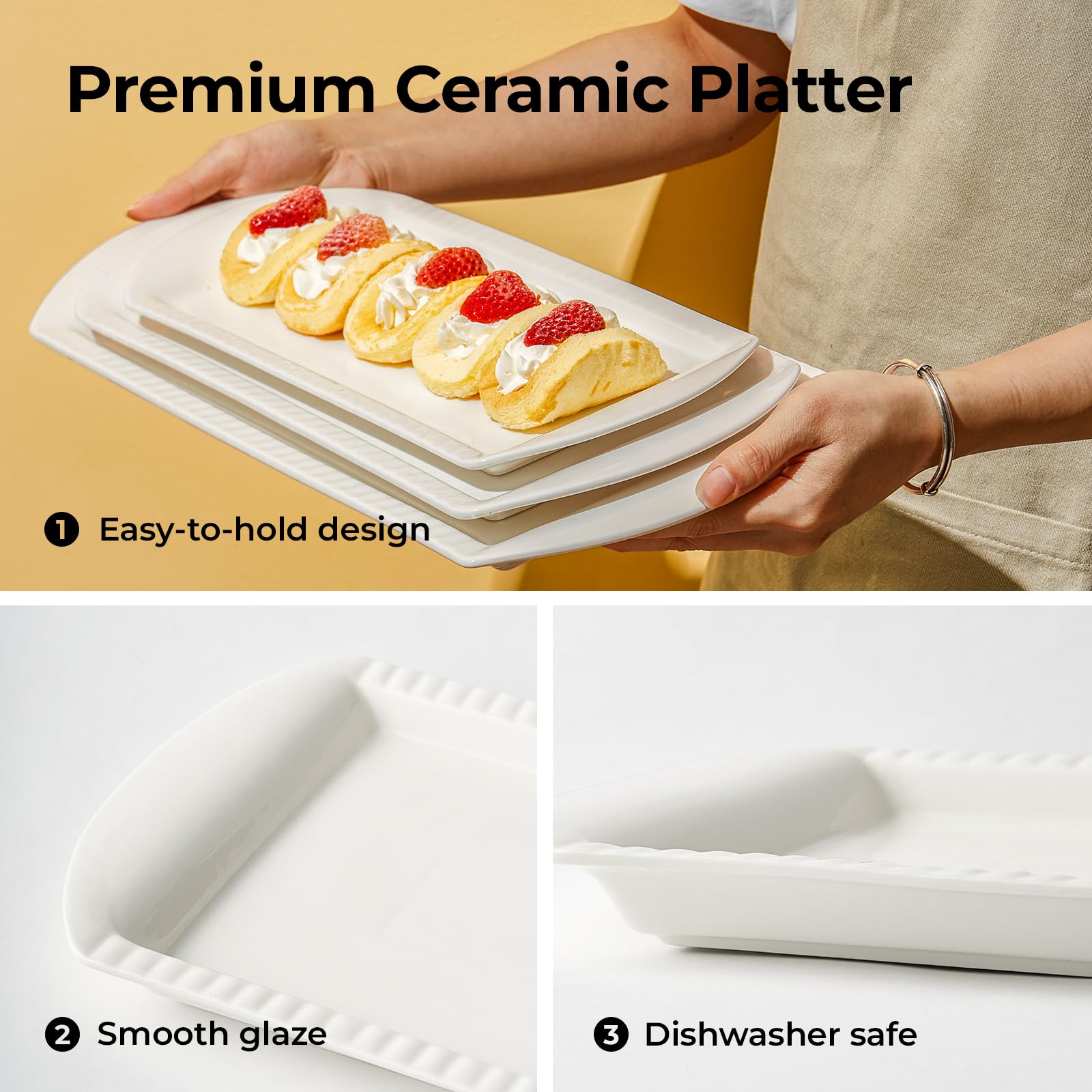 LIFVER 12-inch ceramic tray suitable for desserts and snacks.