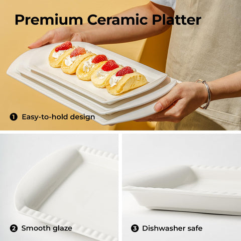 LIFVER 12-inch ceramic tray suitable for desserts and snacks.