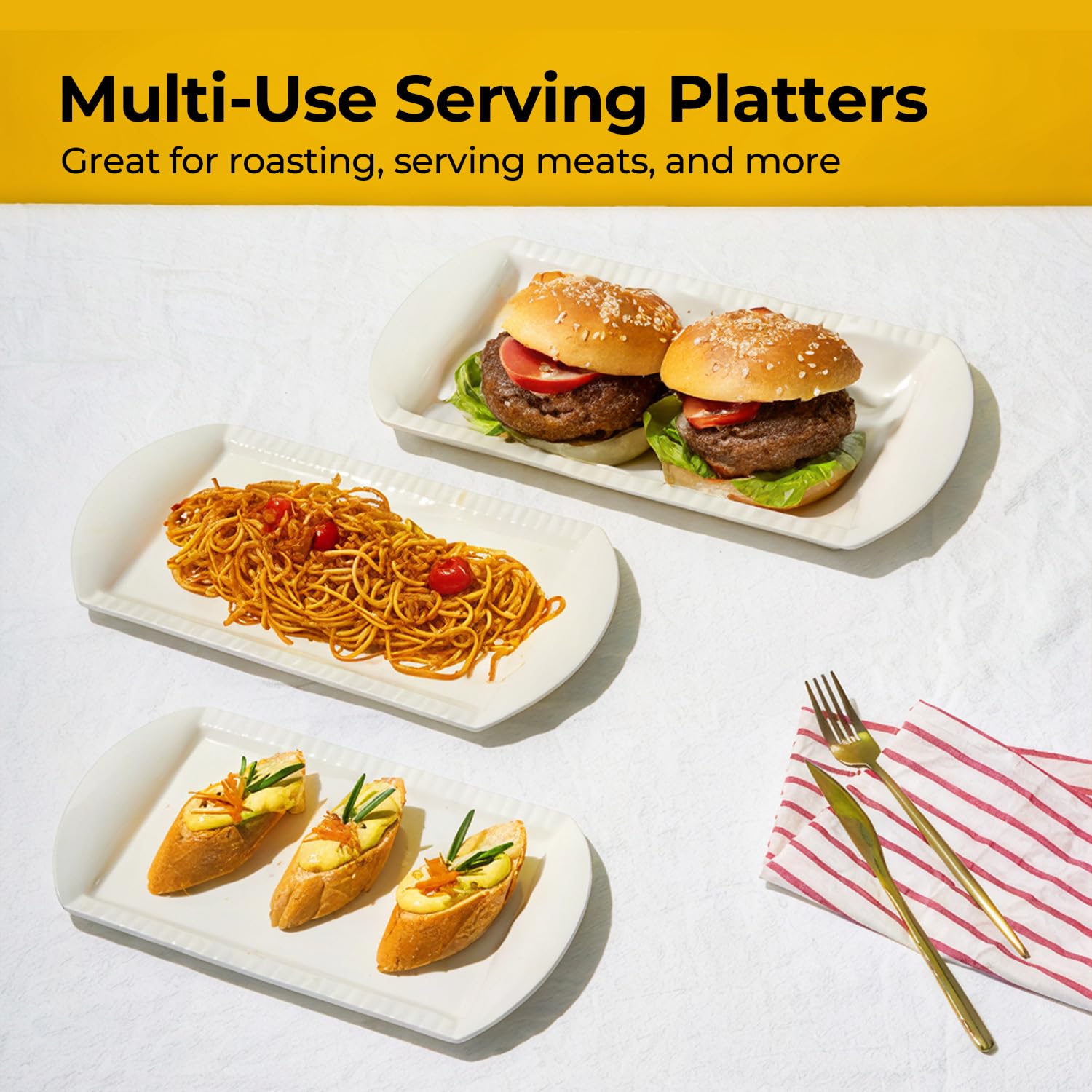 LIFVER 14-inch ceramic rectangle platter ready for fruit and appetizers.