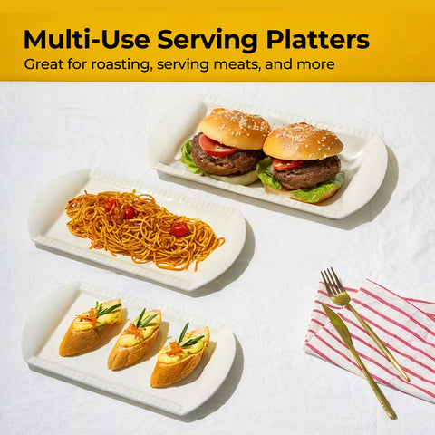 LIFVER 14-inch ceramic rectangle platter ready for fruit and appetizers.