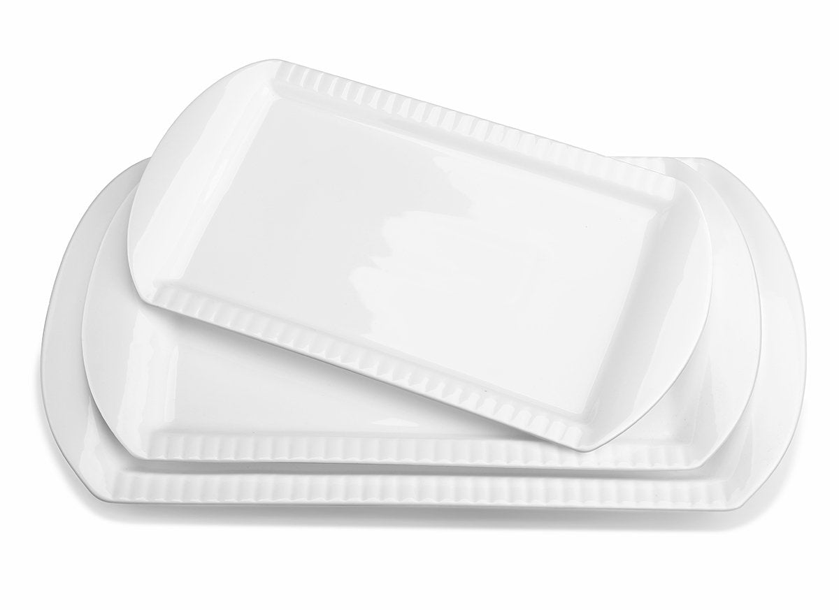 LIFVER 16-inch ceramic rectangle platter with no-spill lip for easy entertaining.