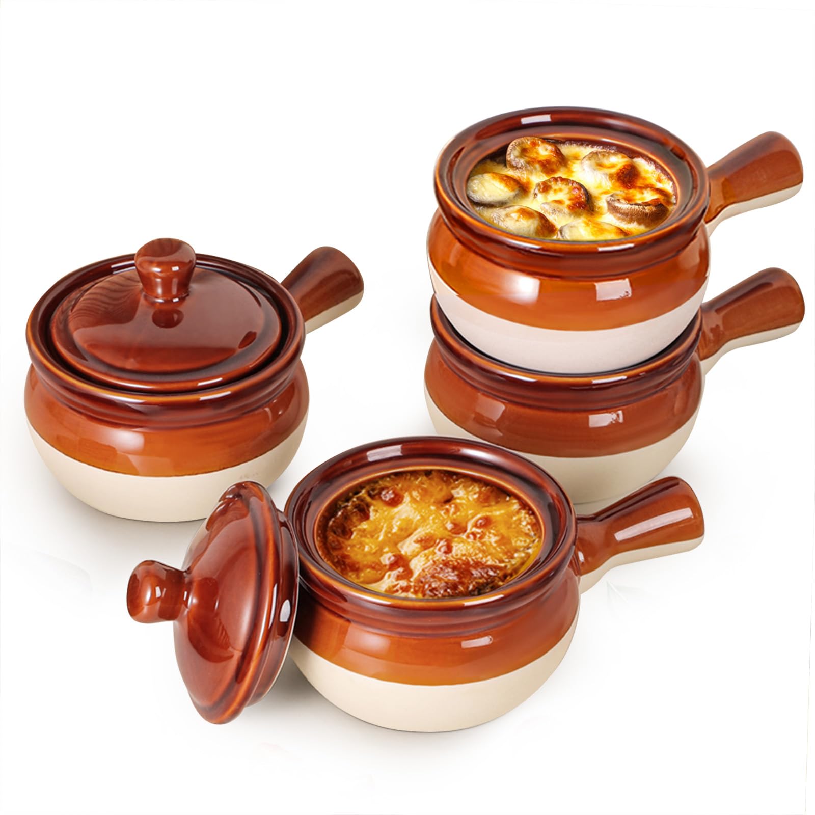 LIFVER French onion soup bowl with handle—4-piece set, generous 18 oz capacity for hearty servings.