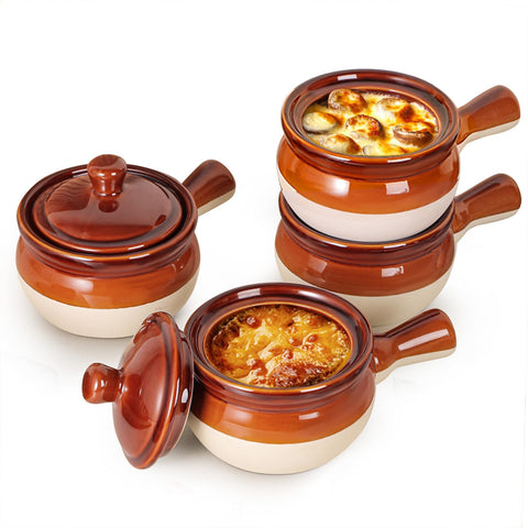 LIFVER French onion soup bowl with handle—4-piece set, generous 18 oz capacity for hearty servings.