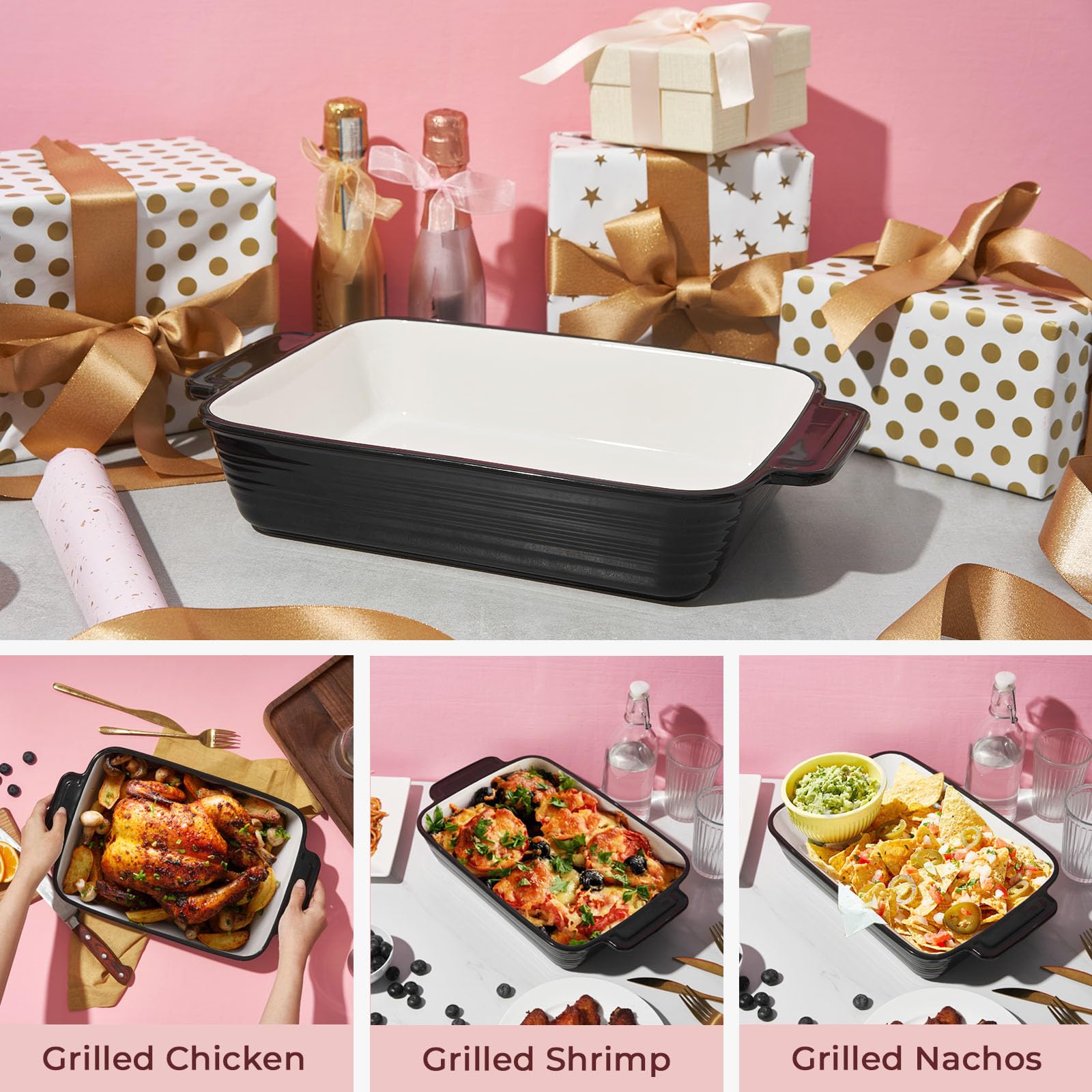 LIFVER rectangular lasagna pan ideal for family meals and oven-to-table servings.
