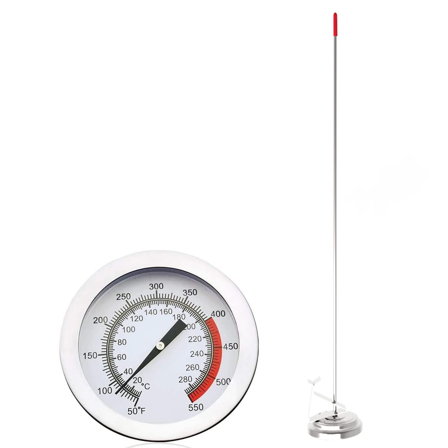LightBeam thermometer with clip held over pot for steady hands-free monitoring.