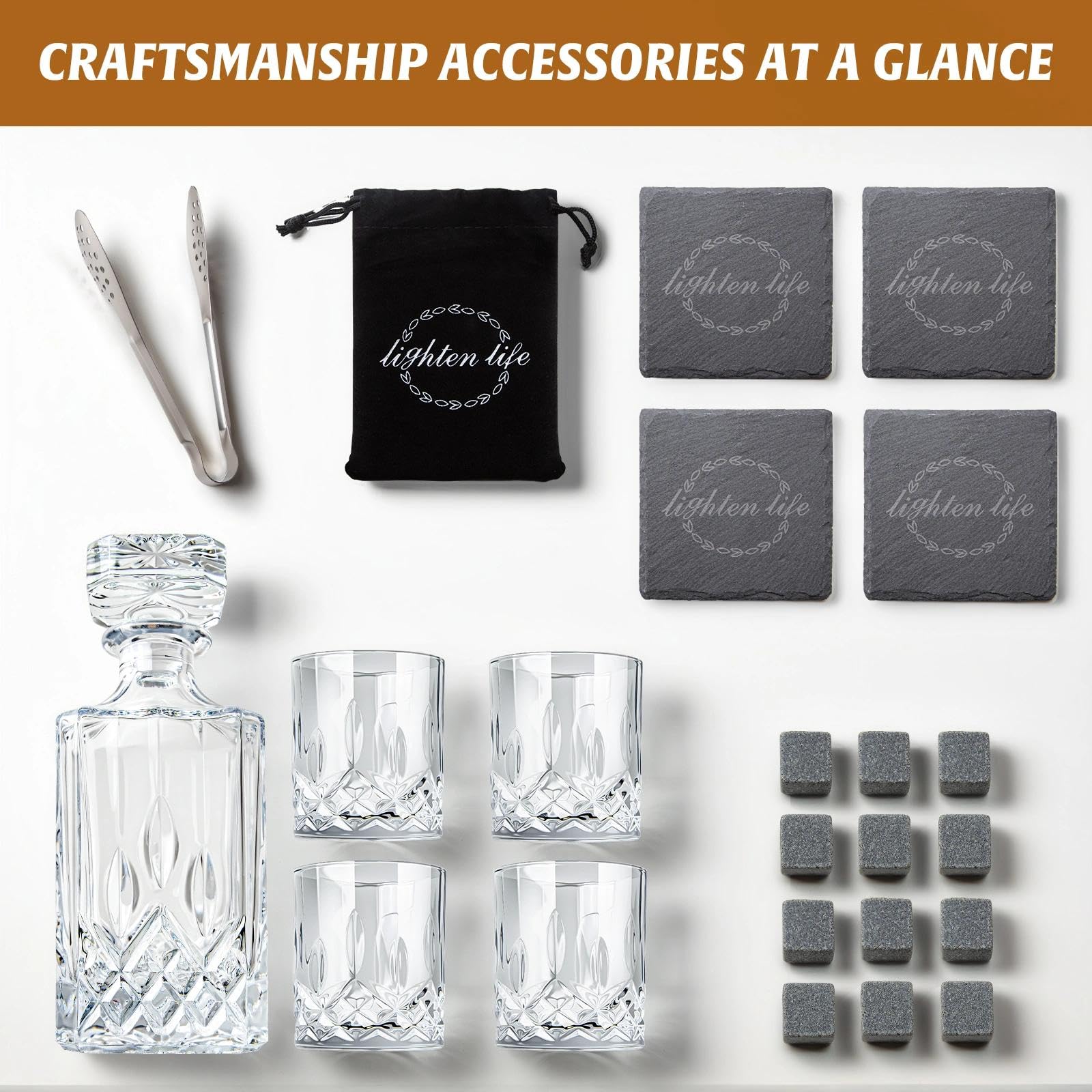 LIGHTEN LIFE bar accessories inside the gift box for Whiskey lovers.